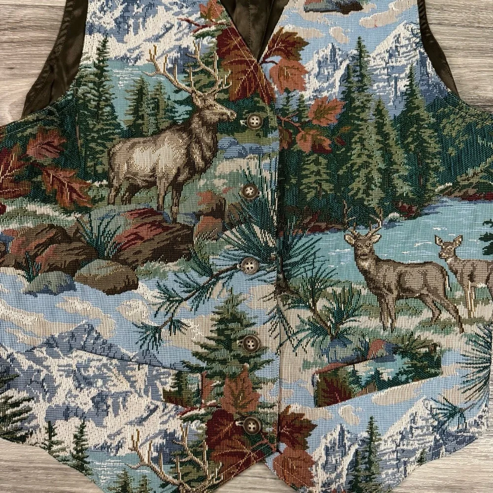 Vintage Deadstock Lizsport Tapestry Vest Wilderness Landscape Size 12